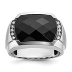 14k White Gold Men's Polished and Satin Faceted Onyx and 1/10 Carat AA Quality Diamond Ring - Sophia Jewelers