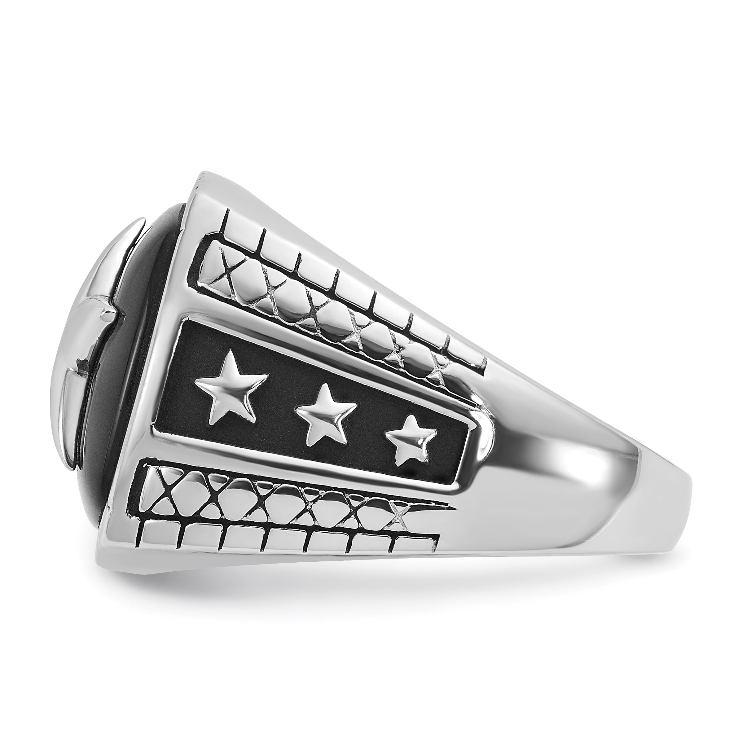 14k White Gold Mens Cushion Onyx Star Ring Mounting, Mounting Only - Sophia Jewelers
