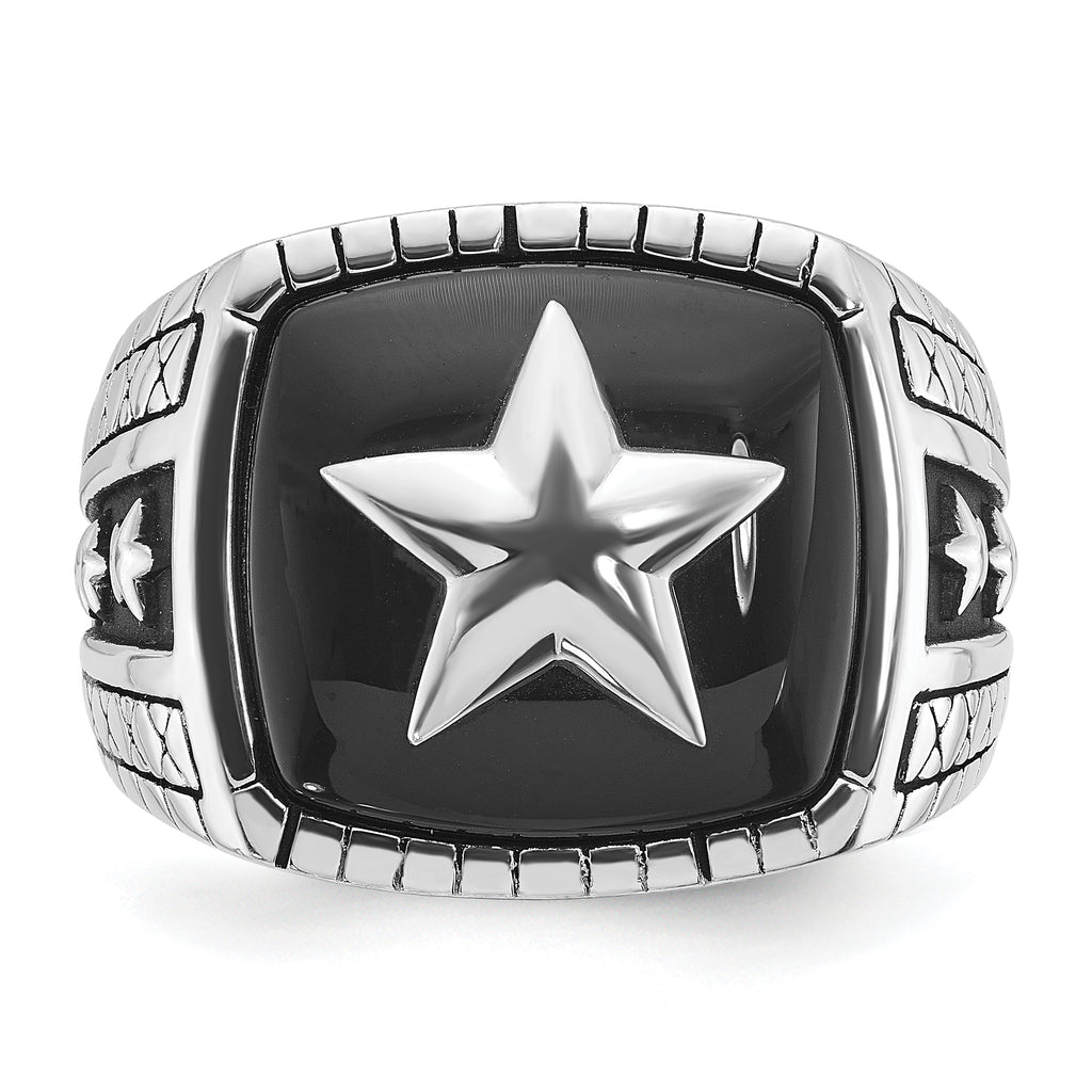 14k White Gold Mens Cushion Onyx Star Ring Mounting, Mounting Only - Sophia Jewelers