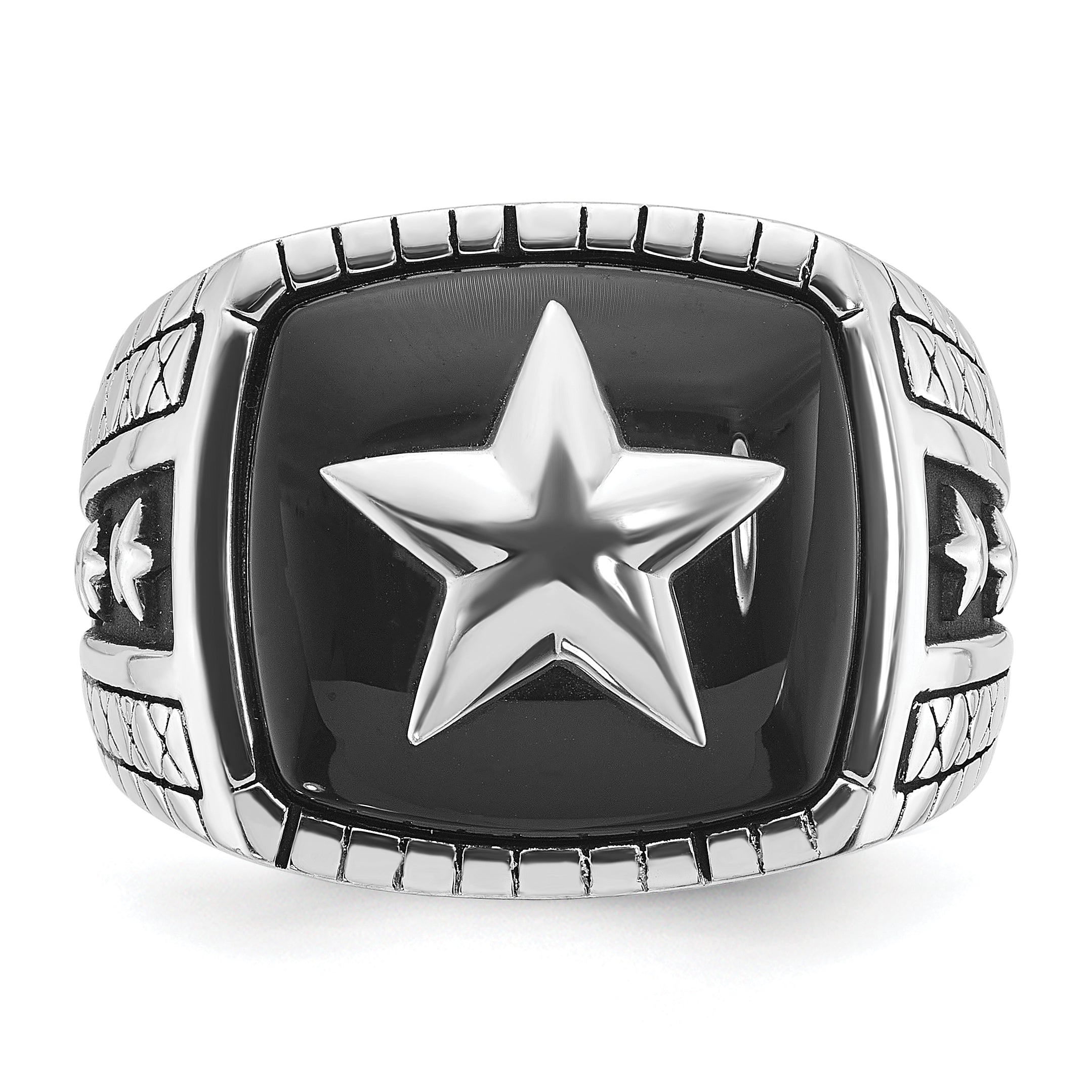 14k White Gold Mens Cushion Onyx Star Ring Mounting, Mounting Only - Sophia Jewelers