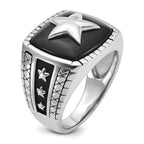14k White Gold Mens Antiqued Cushion Onyx Complete Star Ring - Sophia Jewelers