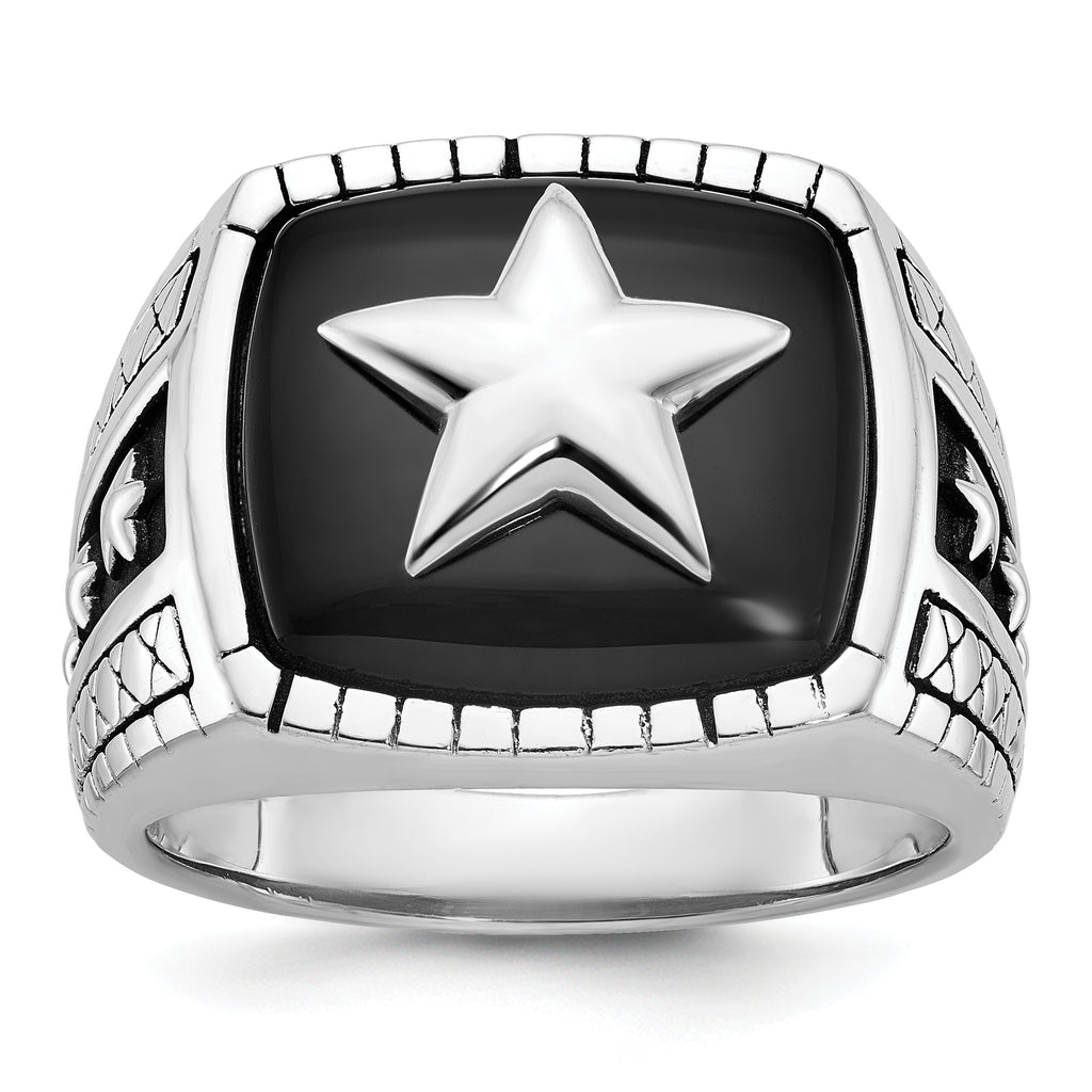 14k White Gold Mens Cushion Onyx Star Ring Mounting, Mounting Only - Sophia Jewelers