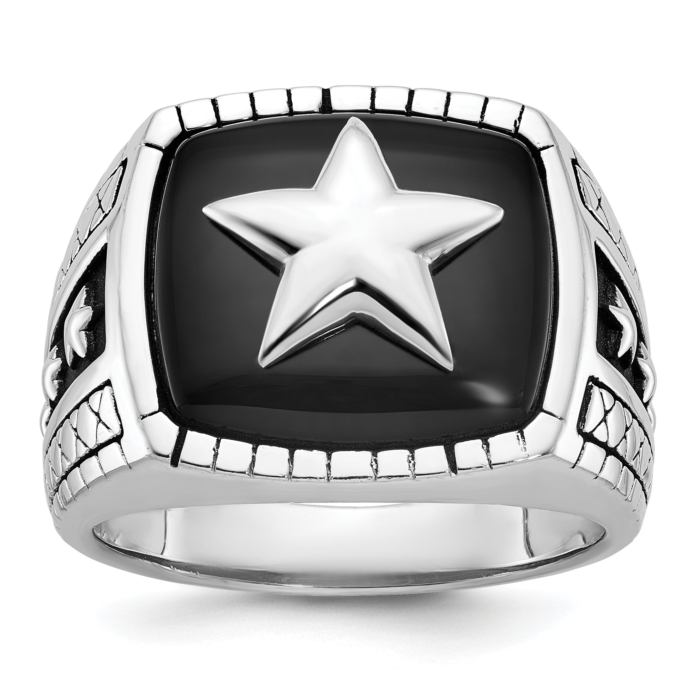 14k White Gold Mens Cushion Onyx Star Ring Mounting, Mounting Only - Sophia Jewelers