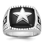 14k White Gold Mens Antiqued Cushion Onyx Complete Star Ring - Sophia Jewelers