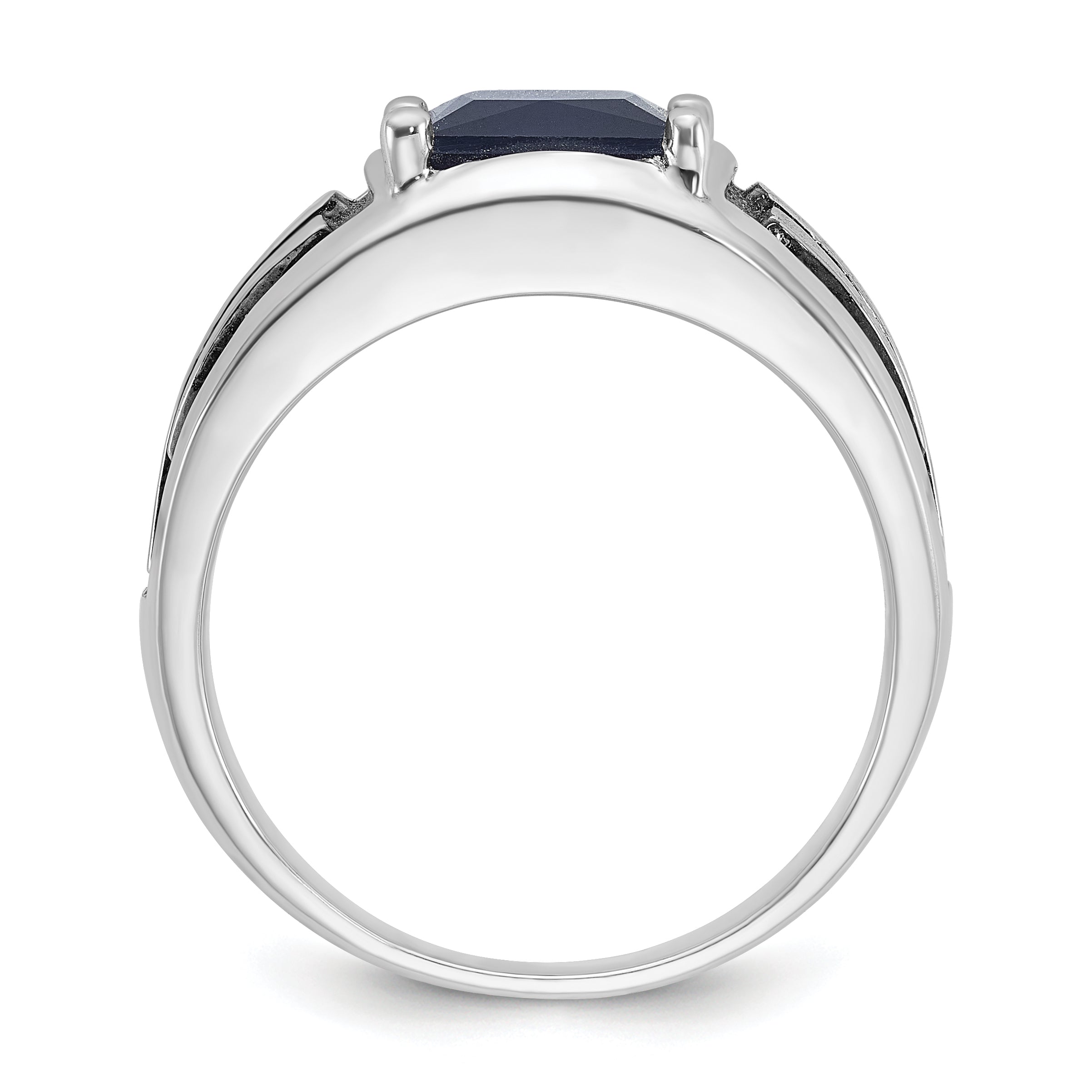 14k White Gold with Black Rhodium Men's Created Sapphire Complete Ring Secondary image