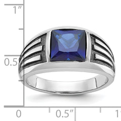 14k White Gold with Black Rhodium Men's Created Sapphire Complete Ring