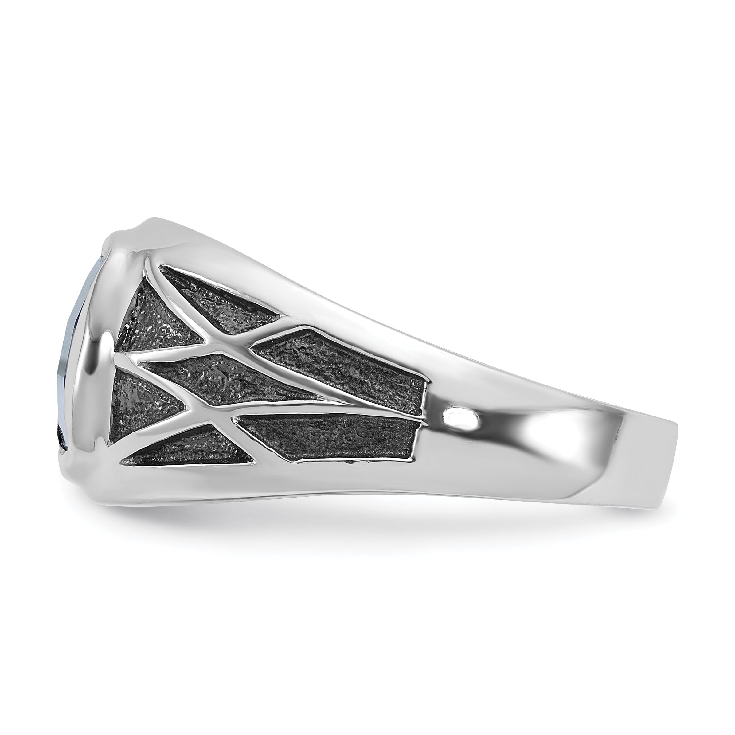 14k White Gold with Black Rhodium Mens Square Lab Created Sapphire Complete Ring - Sophia Jewelers