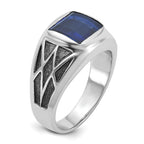 14k White Gold with Black Rhodium Mens Square Lab Created Sapphire Complete Ring - Sophia Jewelers