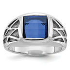 14k White Gold with Black Rhodium Mens Square Lab Created Sapphire Complete Ring - Sophia Jewelers