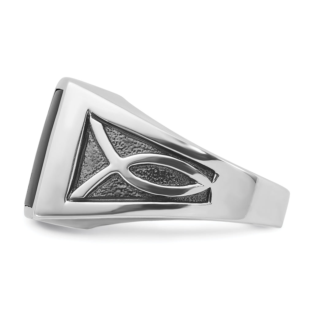 14k White Gold with Black Rhodium Mens Rectangle Onyx Complete Ring - Sophia Jewelers