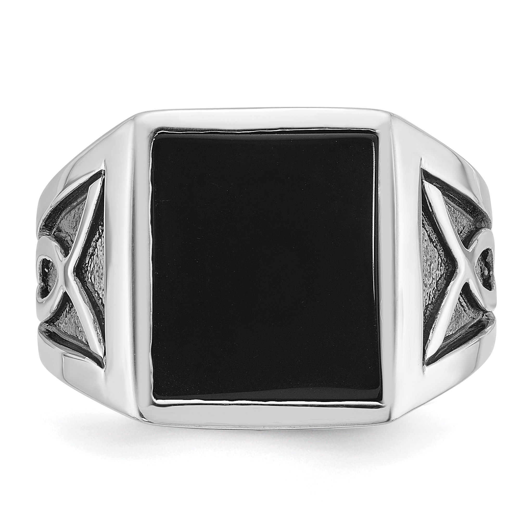 14k White Gold with Black Rhodium Mens Rectangle Onyx Complete Ring - Sophia Jewelers