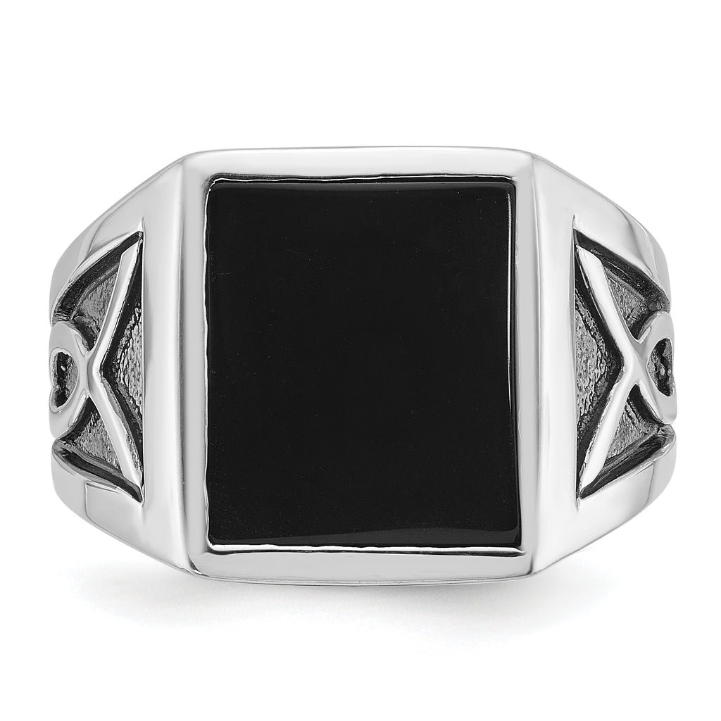 14k White Gold Mens Rectangle Onyx Ring Mounting, Mounting Only - Sophia Jewelers