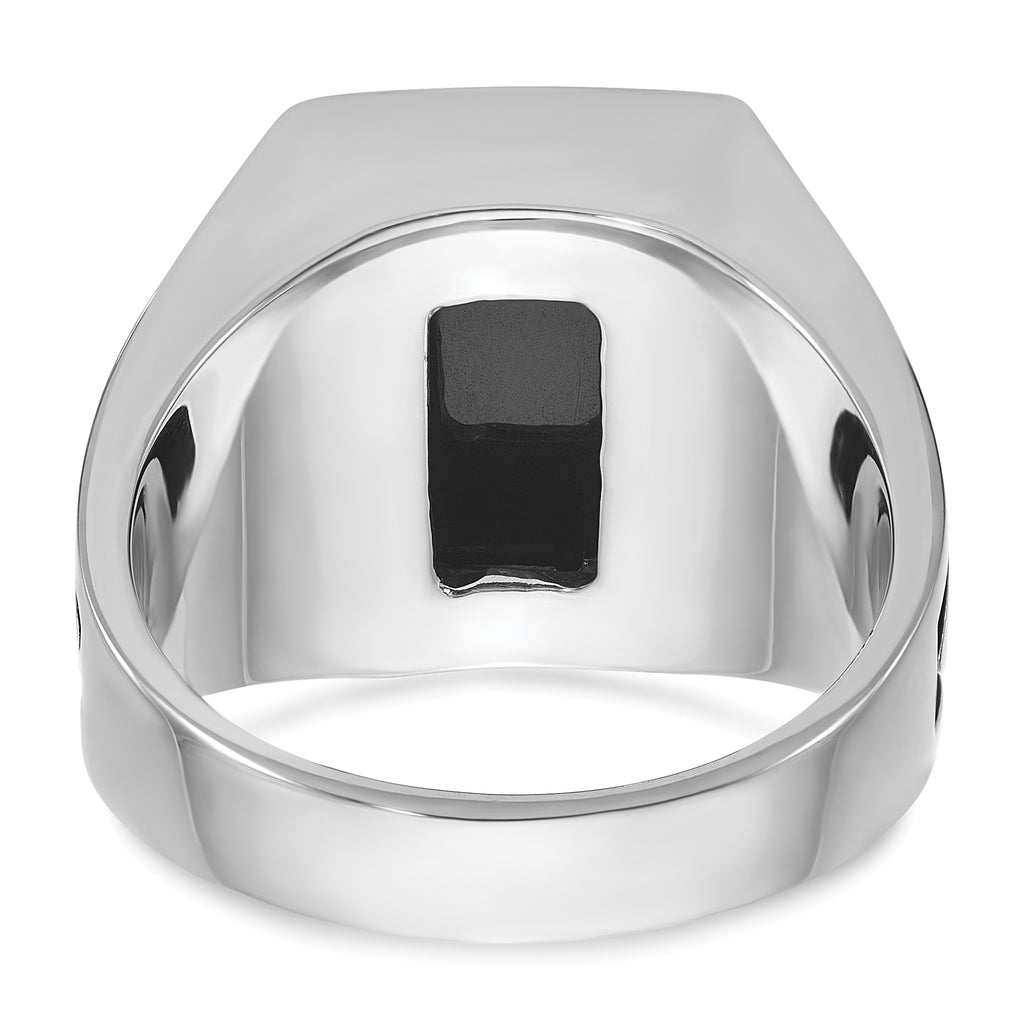 14k White Gold with Black Rhodium Mens Rectangle Onyx Complete Ring - Sophia Jewelers
