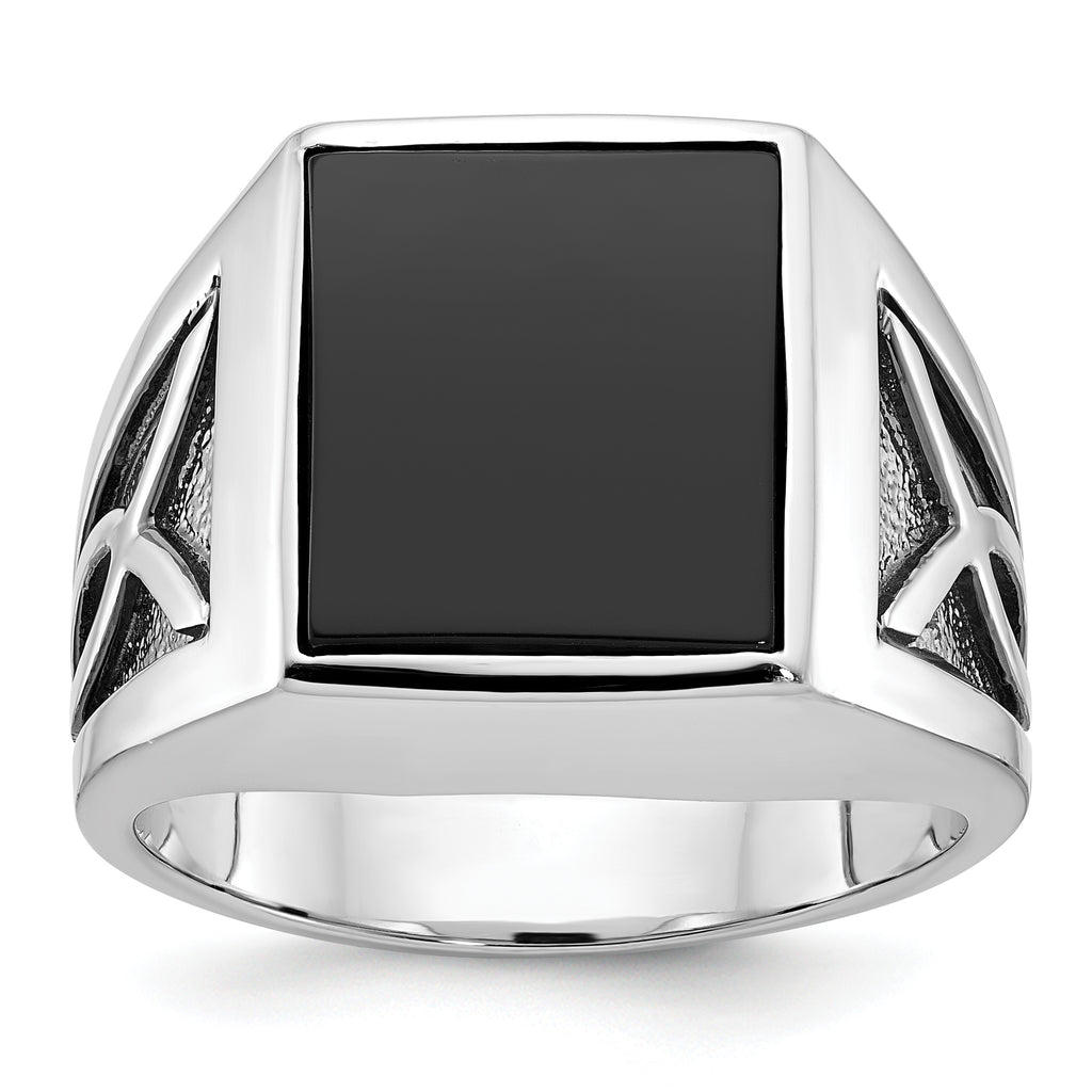 14k White Gold Mens Rectangle Onyx Ring Mounting, Mounting Only - Sophia Jewelers