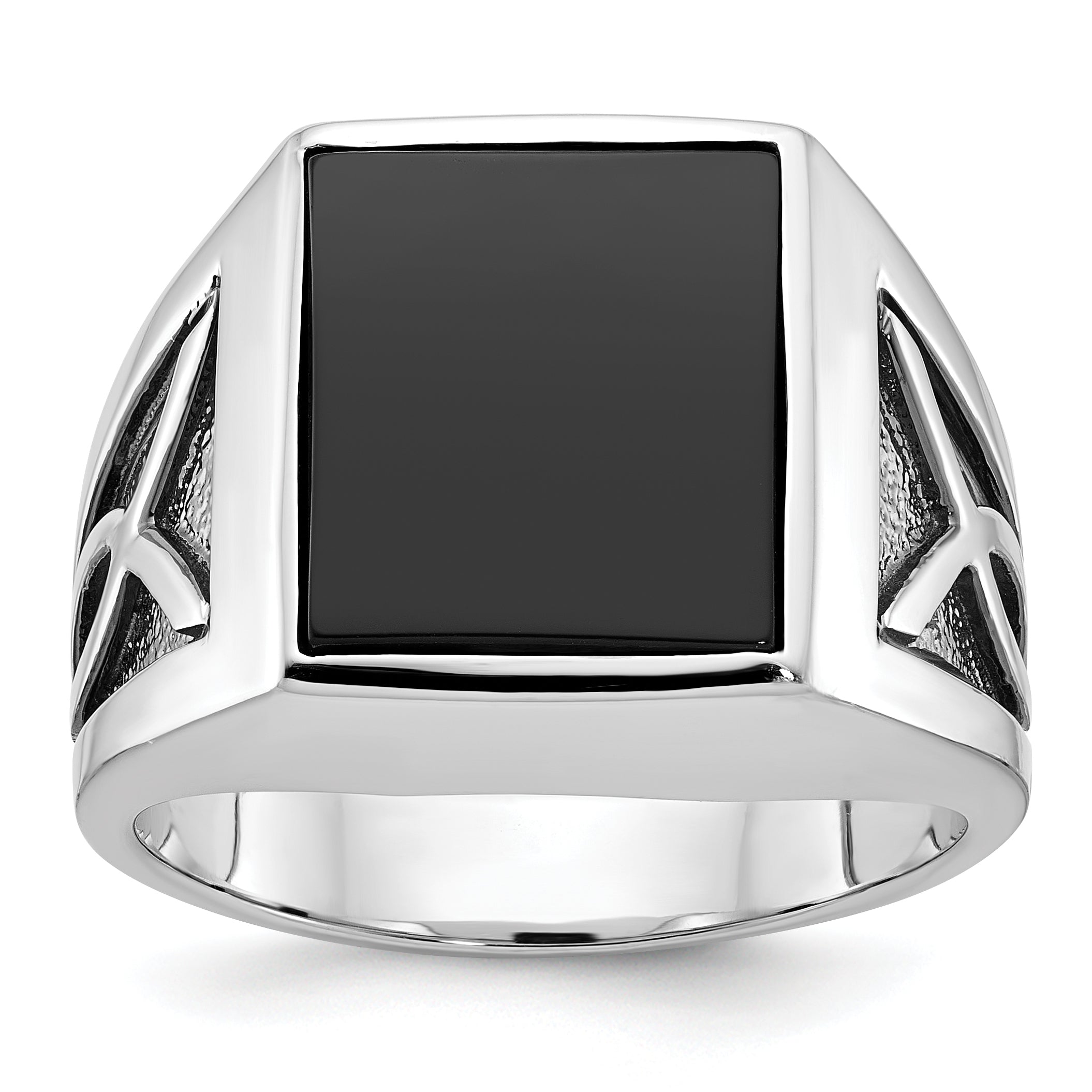 14k White Gold Mens Rectangle Onyx Ring Mounting, Mounting Only - Sophia Jewelers