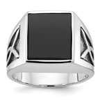 14k White Gold with Black Rhodium Mens Rectangle Onyx Complete Ring - Sophia Jewelers