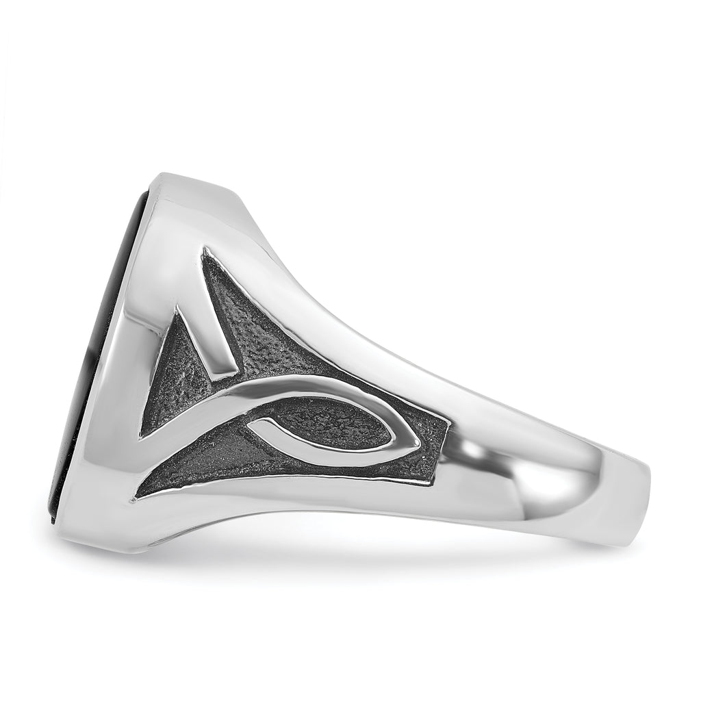 14k White Gold with Black Rhodium Mens Oval Onyx Complete Ring - Sophia Jewelers