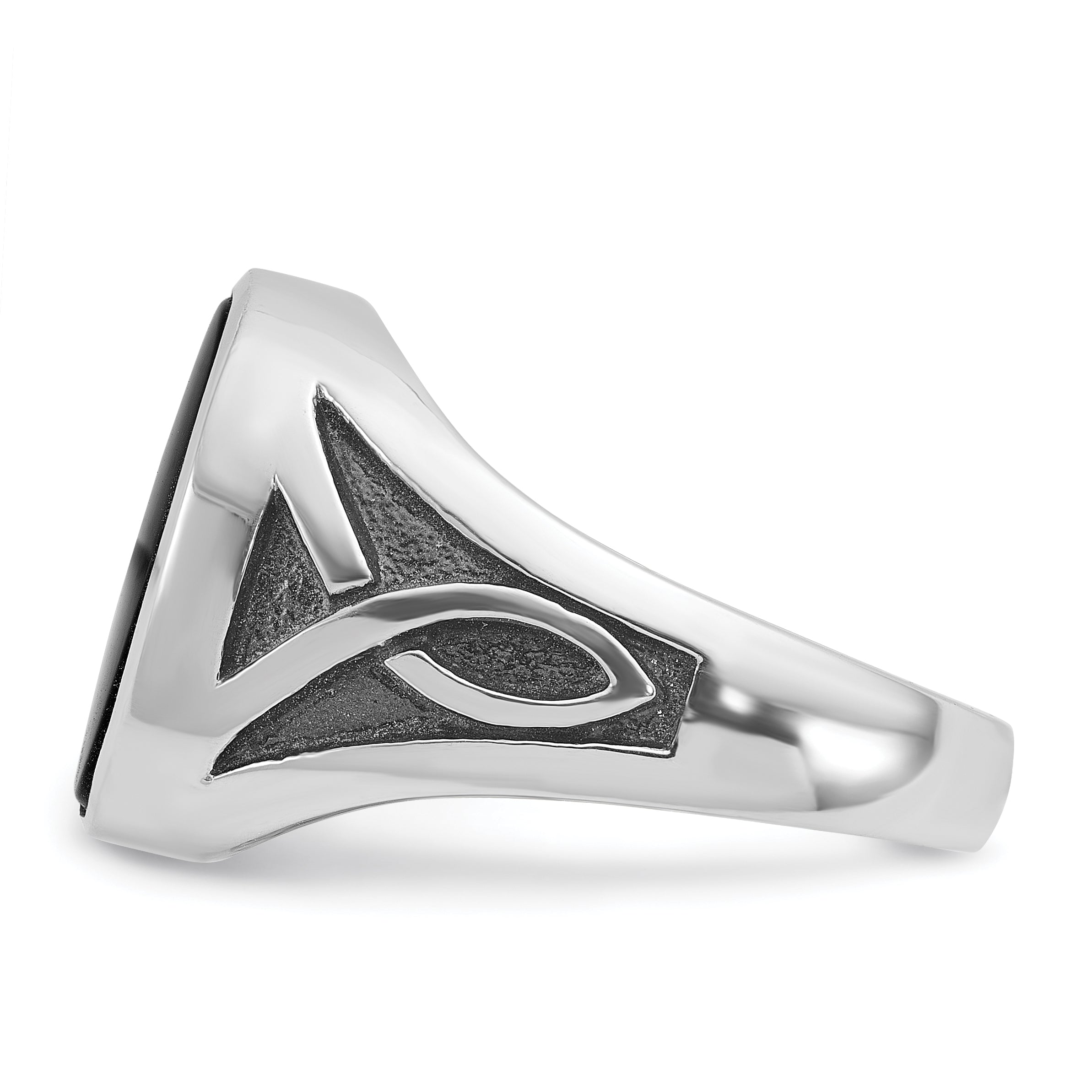 14k White Gold with Black Rhodium Mens Oval Onyx Complete Ring - Sophia Jewelers