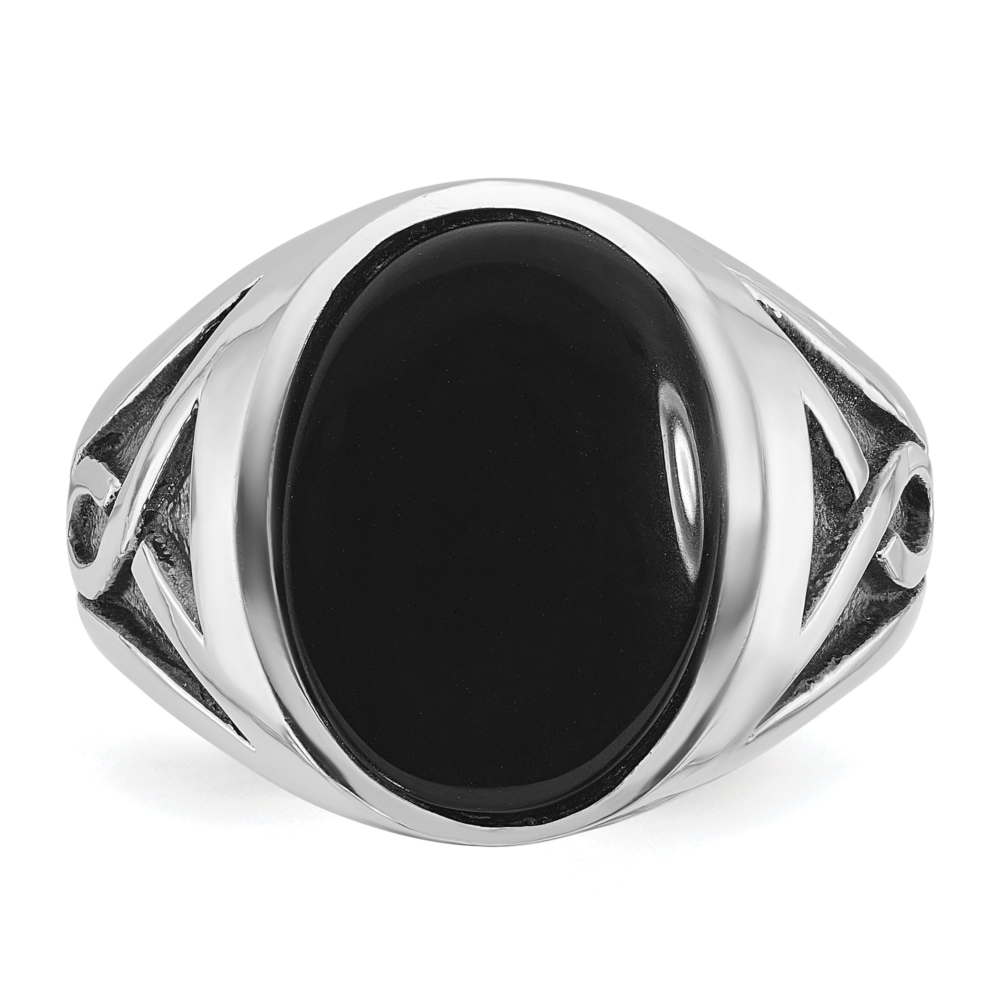 14k White Gold with Black Rhodium Mens Oval Onyx Complete Ring - Sophia Jewelers