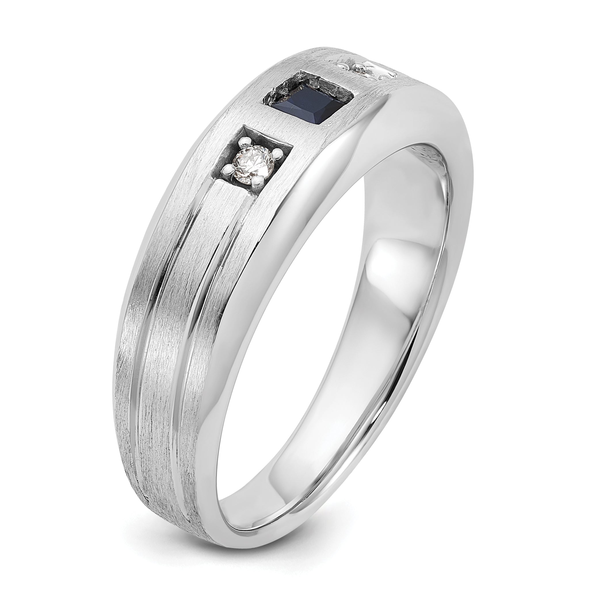 14k White Gold Center Channel Set and Prong Side Set Men's Ring Mounting, Mounting Only - Sophia Jewelers