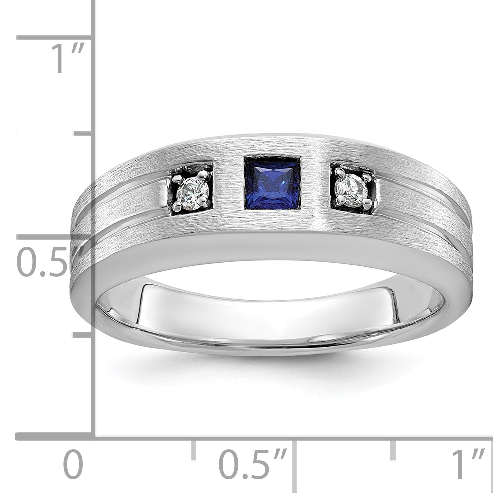 14k White Gold Men's Satin Lab Created Sapphire Diamond Ring Mounting - Sophia Jewelers
