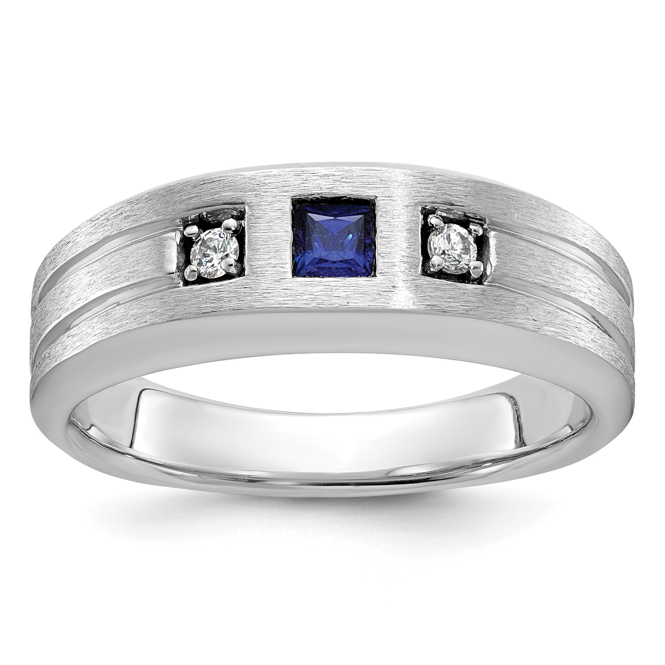 14k White Gold Center Channel Set and Prong Side Set Men's Ring Mounting, Mounting Only - Sophia Jewelers