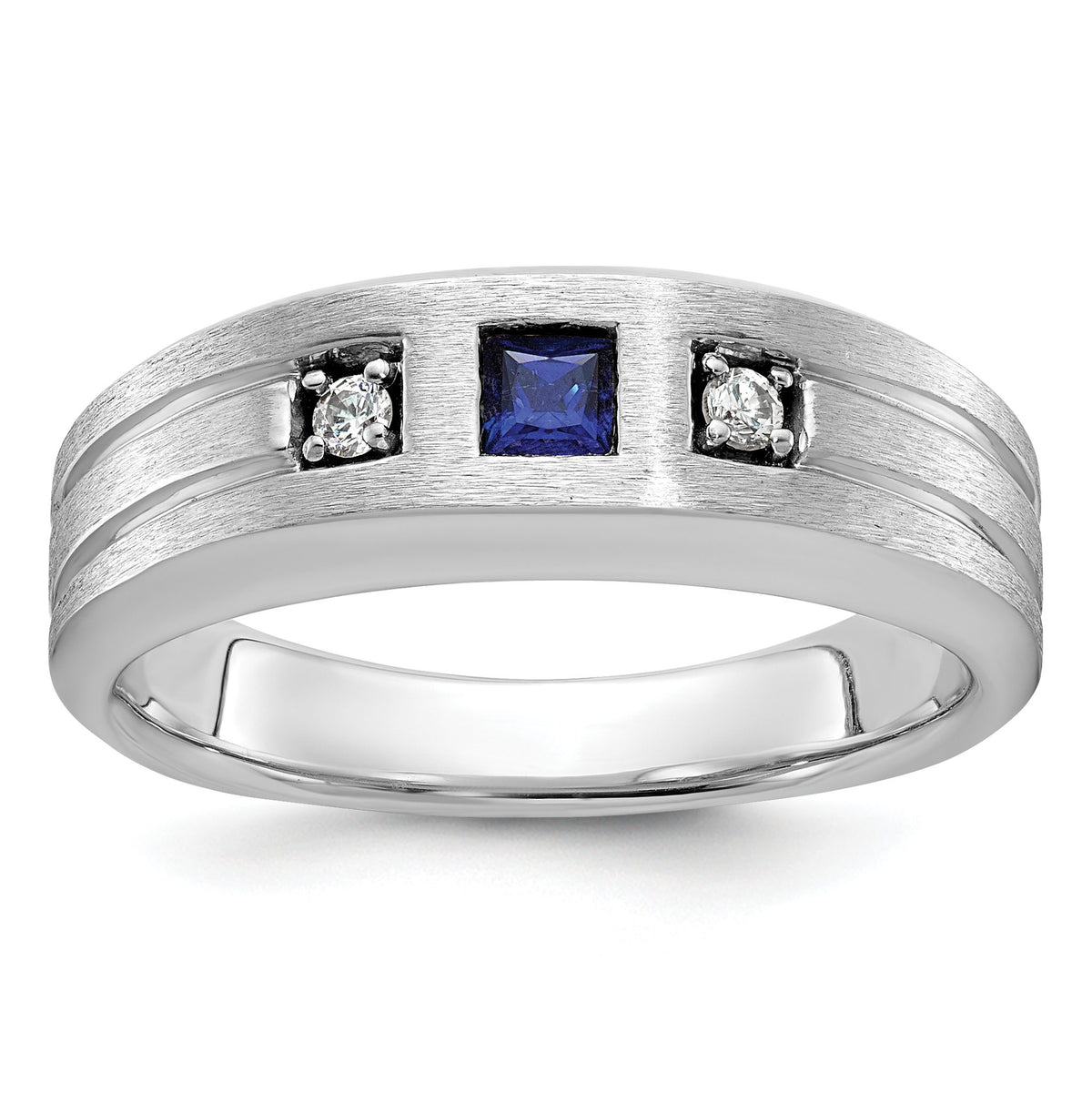 Men's Lab-Grown Diamond & Lab-Created Blue Sapphire Ring in 14K White Gold (1/15 ct. tw.), Size 10 - Sophia Jewelers Main image