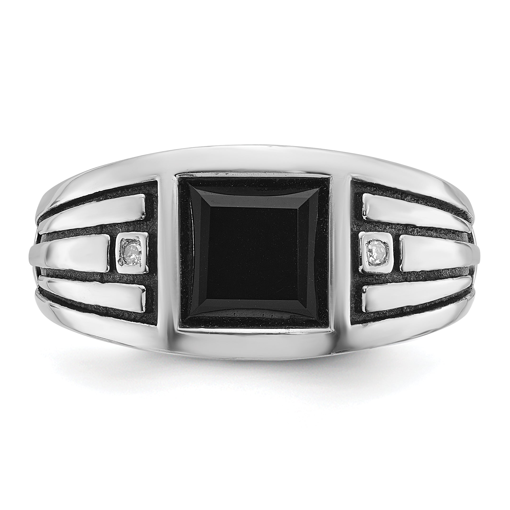 14k White Gold Mens Square Onyx and Diamond Ring Mounting, Mounting Only - Sophia Jewelers