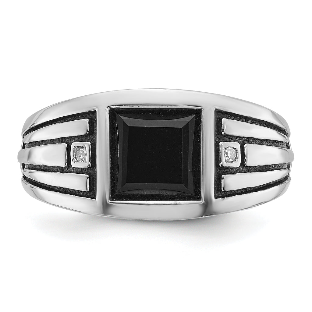 14k White Gold with Black Rhodium Mens Square Onyx and Diamond Complete Ring - Sophia Jewelers