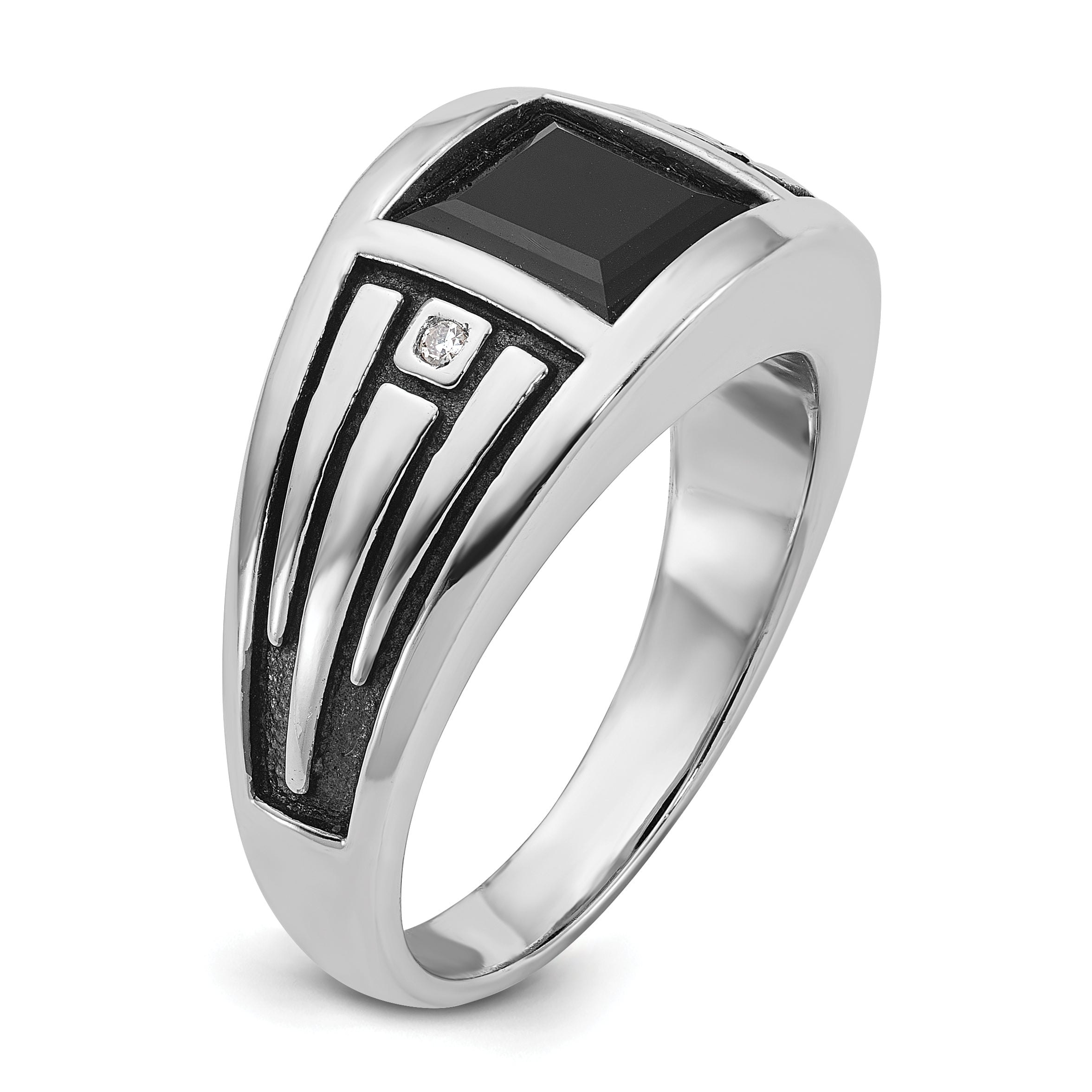 14k White Gold Mens Square Onyx and Diamond Ring Mounting, Mounting Only - Sophia Jewelers