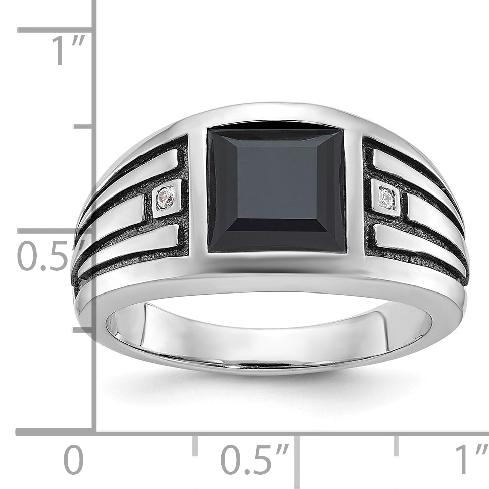 14k White Gold with Black Rhodium Mens Square Onyx and Diamond Complete Ring - Sophia Jewelers