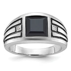 14k White Gold with Black Rhodium Mens Square Onyx and Diamond Complete Ring - Sophia Jewelers