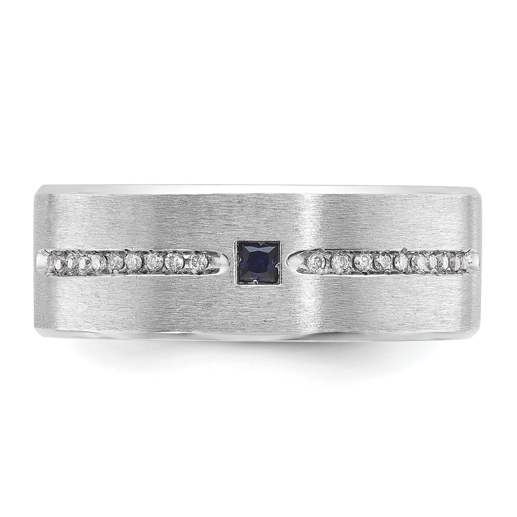 14k White Gold Mens Satin Sapphire/Diamond Ring Mounting, Mounting Only - Sophia Jewelers