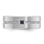 14k White Gold Mens Satin Lab Created Sapphire and 1/8 carat Diamond Complete Ring - Sophia Jewelers