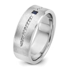 14k White Gold Mens Satin Lab Created Sapphire and 1/8 carat Diamond Complete Ring - Sophia Jewelers