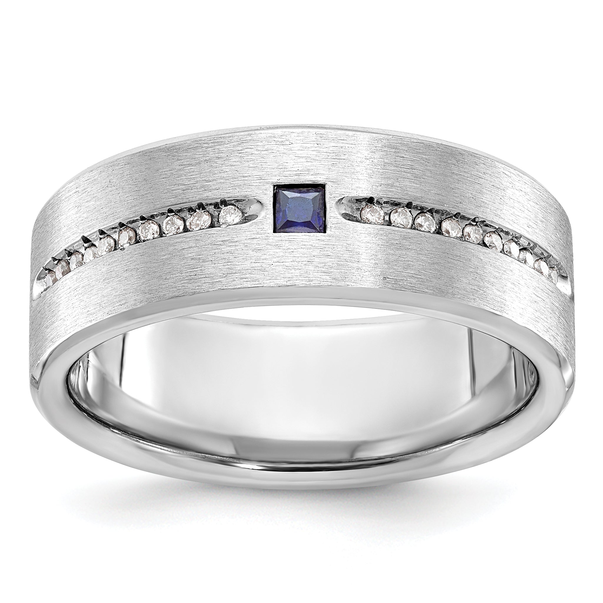 14k White Gold Mens Satin Sapphire/Diamond Ring Mounting, Mounting Only - Sophia Jewelers Main image