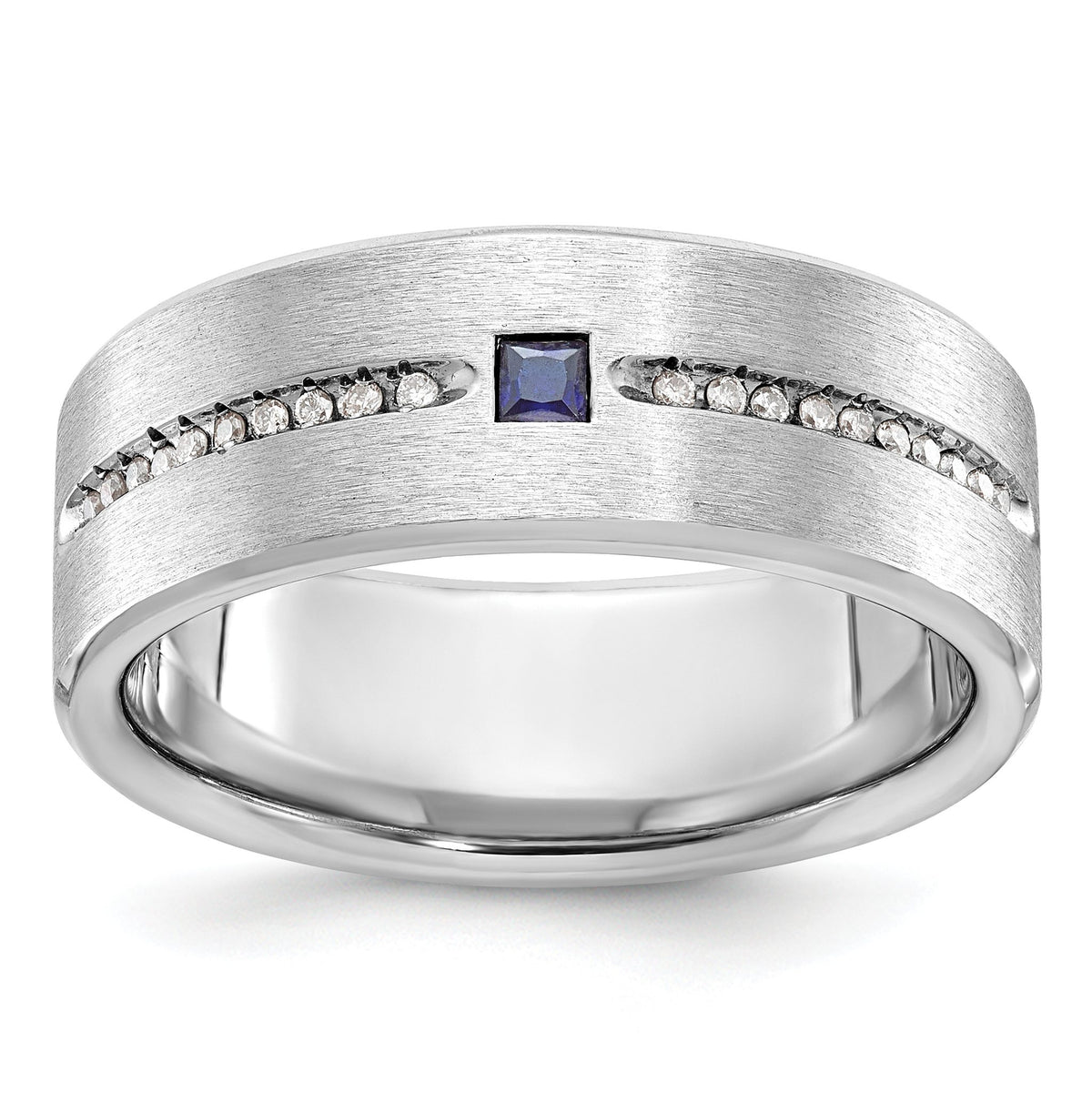 Men's Lab-Created Sapphire & Diamond Ring in 14K White Gold (1/8 ct. tw.), Size 10 - Sophia Jewelers Main image