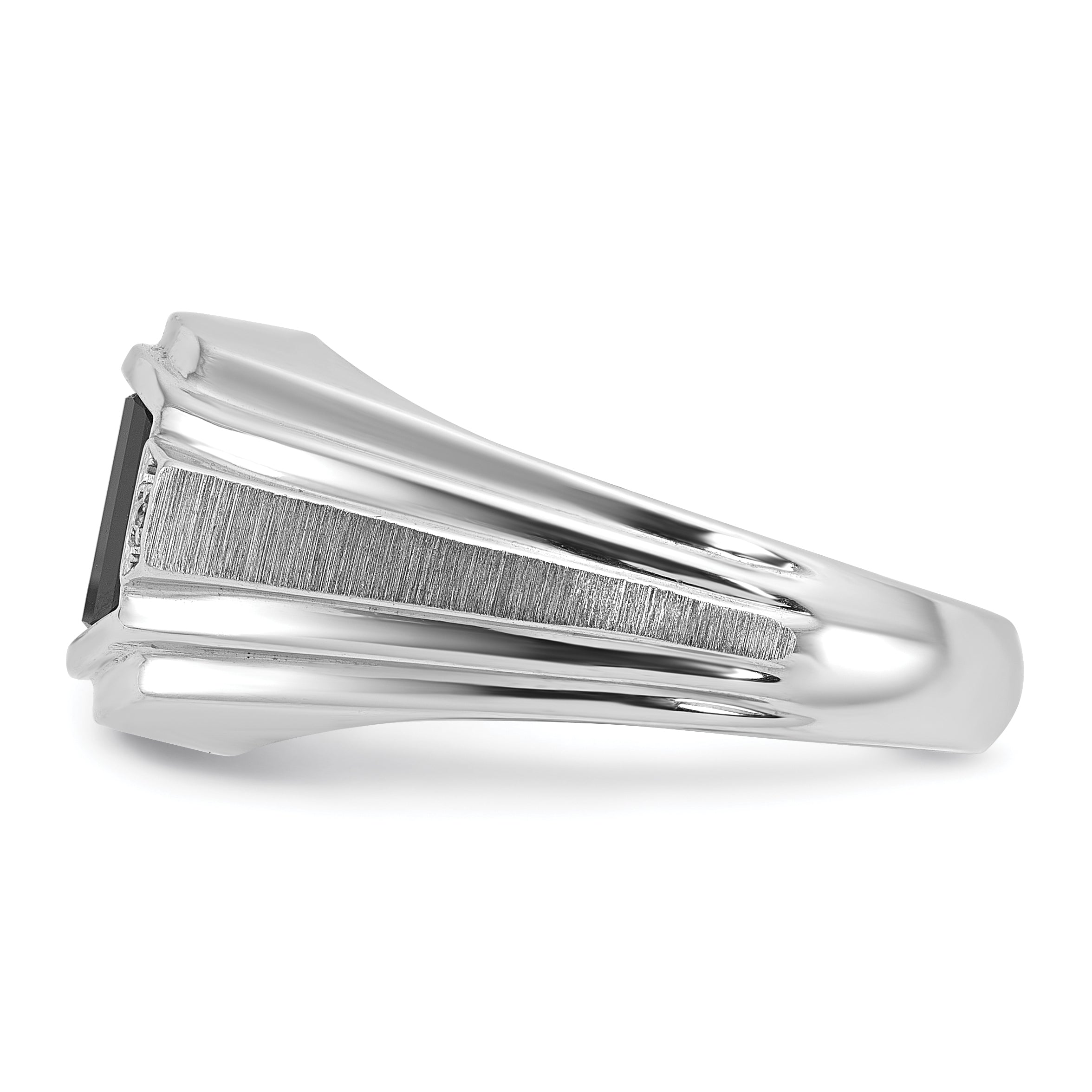 14k White Gold Mens Satin Barrel Onyx and Diamond Ring Mounting, Mounting Only - Sophia Jewelers
