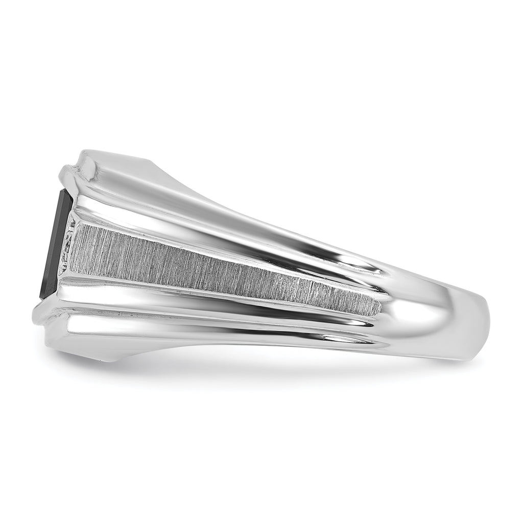 14k White Gold Mens Satin Barrel Onyx and Diamond Complete Ring - Sophia Jewelers