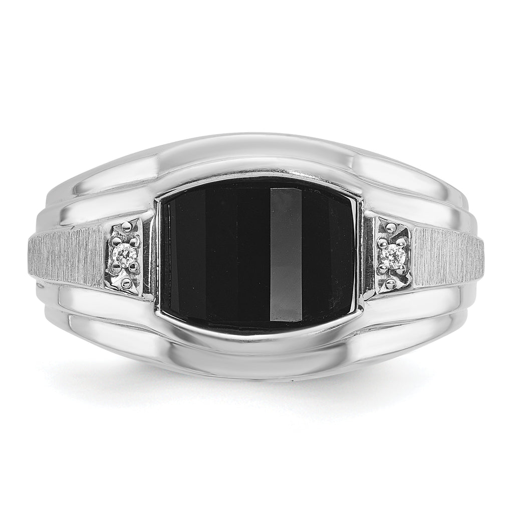 14k White Gold Mens Satin Barrel Onyx and Diamond Ring Mounting, Mounting Only - Sophia Jewelers