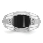 14k White Gold Mens Satin Barrel Onyx and Diamond Ring Mounting, Mounting Only - Sophia Jewelers