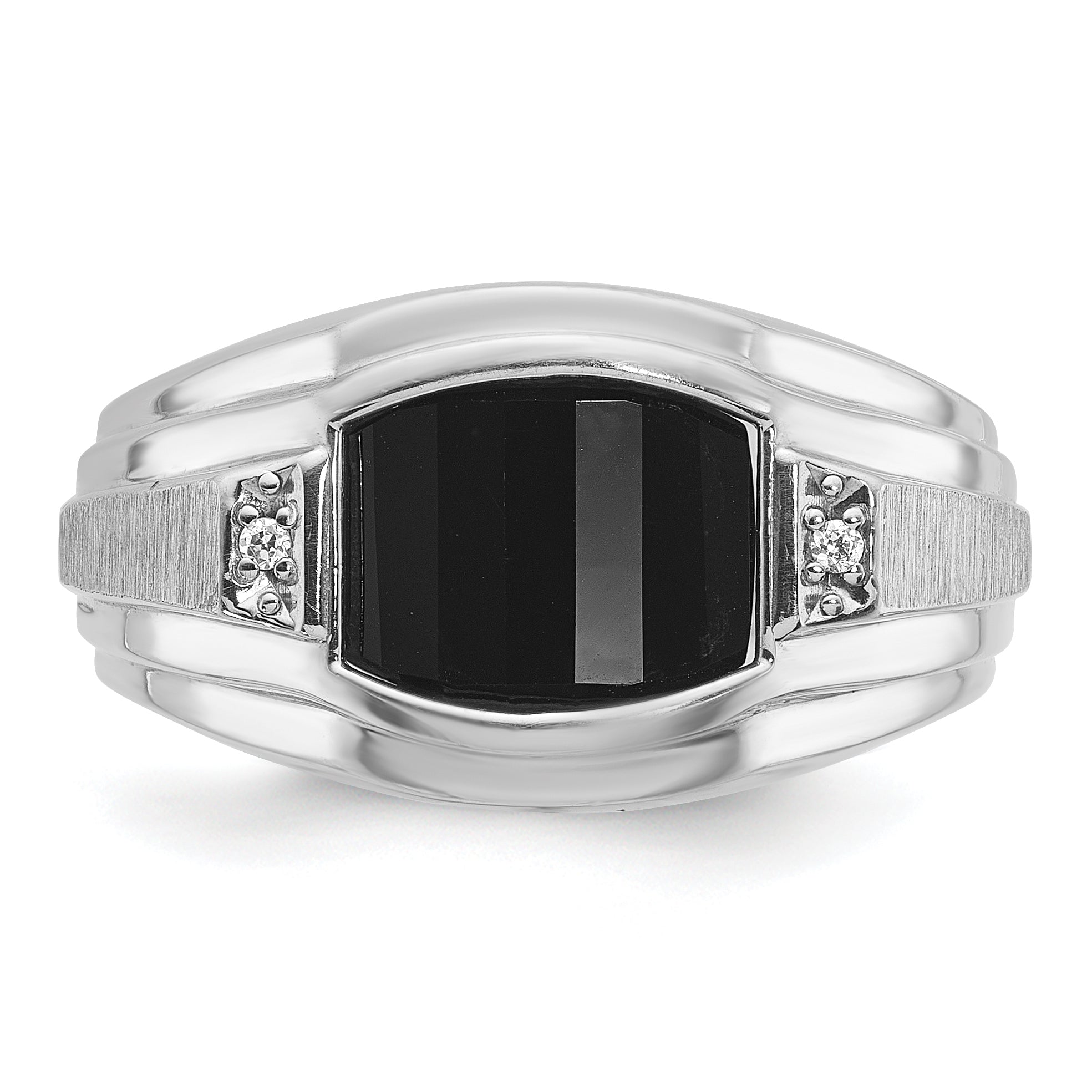 14k White Gold Mens Satin Barrel Onyx and Diamond Ring Mounting, Mounting Only - Sophia Jewelers