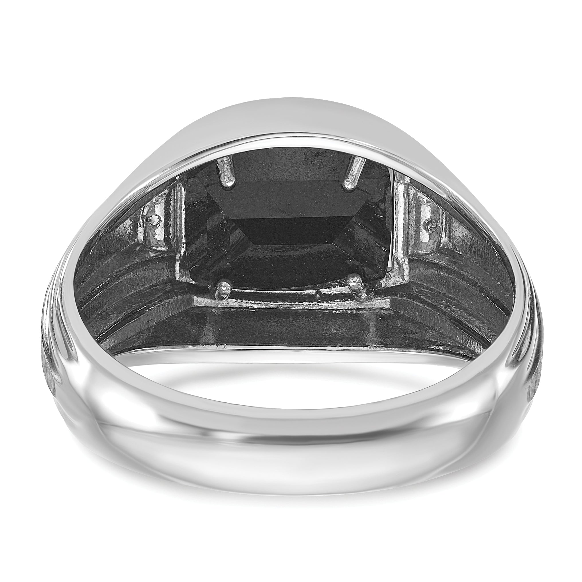 14k White Gold Mens Satin Barrel Onyx and Diamond Ring Mounting, Mounting Only - Sophia Jewelers
