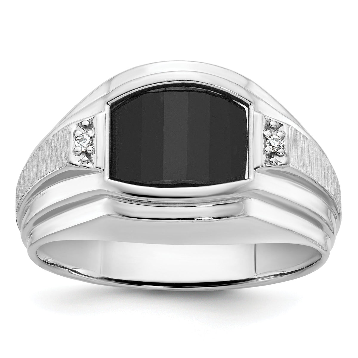 Men's Barrel Onyx & Diamond Ring in 14K White Gold (0.01 ct. tw.), Size 10 - Sophia Jewelers Main image
