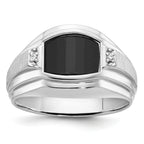 14k White Gold Mens Satin Barrel Onyx and Diamond Complete Ring - Sophia Jewelers