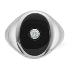 14k White Gold Mens Oval Onyx and 1/10 carat Diamond Complete Ring - Sophia Jewelers