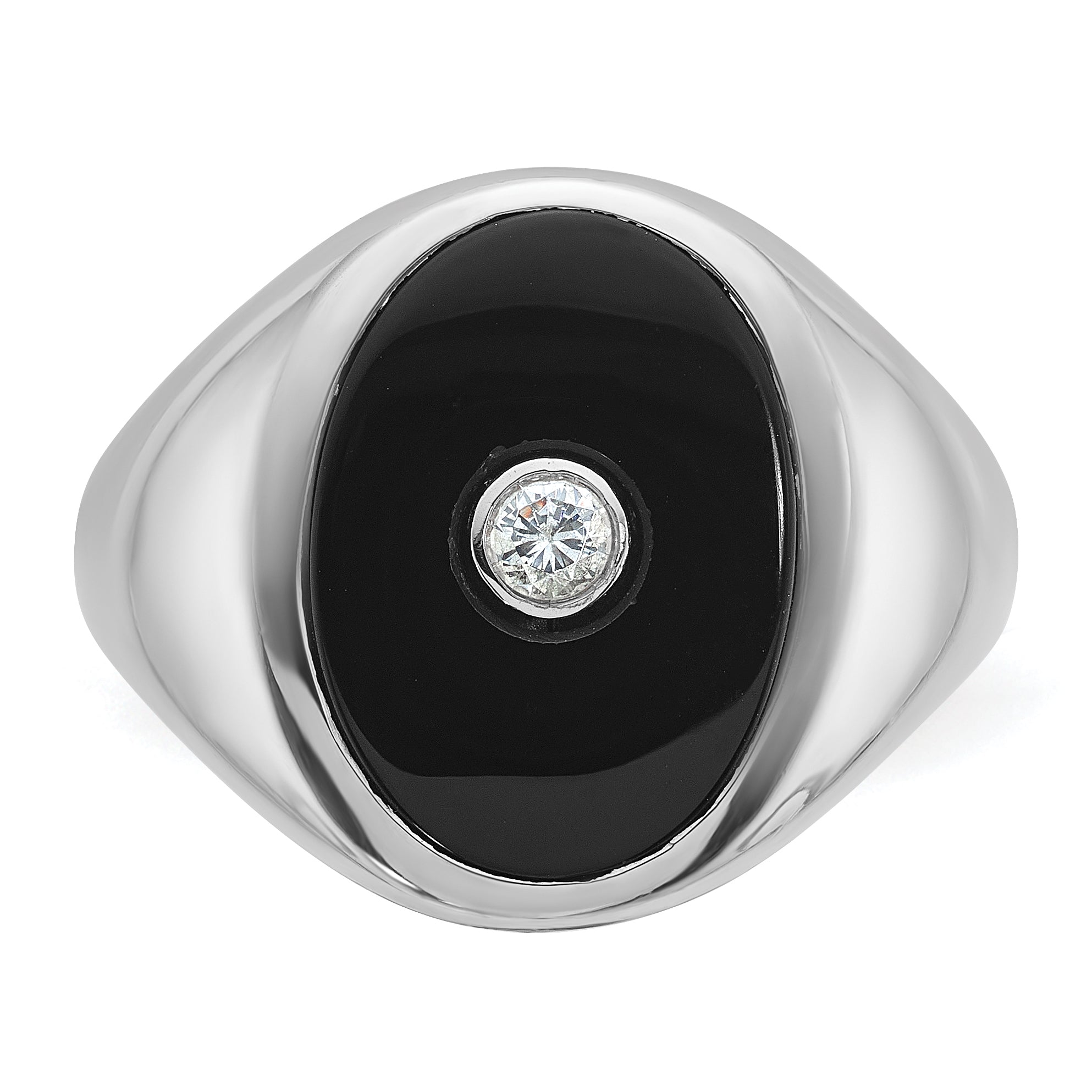 14k White Gold Mens Oval Onyx and 1/10 carat Diamond Complete Ring - Sophia Jewelers