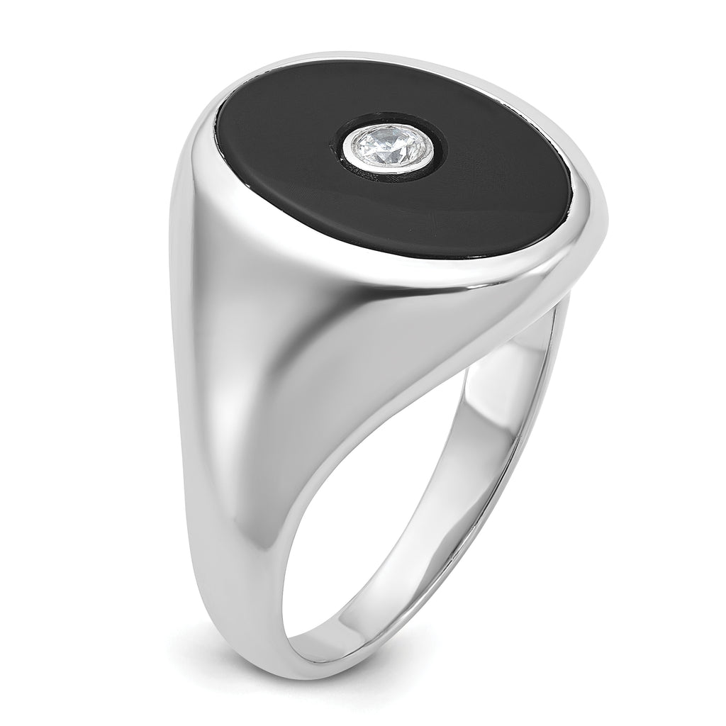 14k White Gold Mens Oval Onyx and Diamond Ring Mounting, Mounting Only - Sophia Jewelers