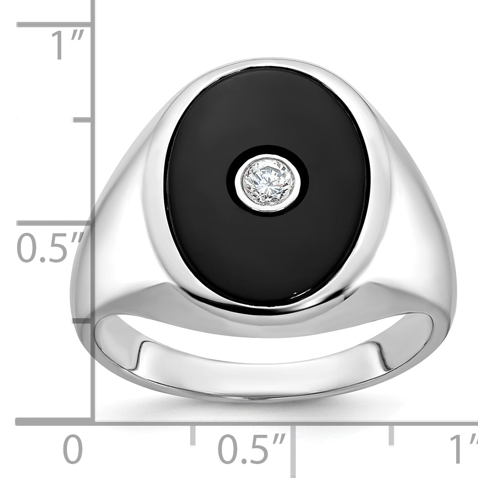 14k White Gold Mens Oval Onyx and Diamond Ring Mounting, Mounting Only - Sophia Jewelers