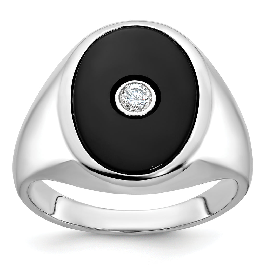 14k White Gold Mens Oval Onyx and Diamond Ring Mounting, Mounting Only - Sophia Jewelers